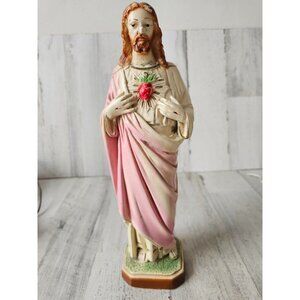 Vintage Jesus plaster AS IS heart statue figurine religious as is